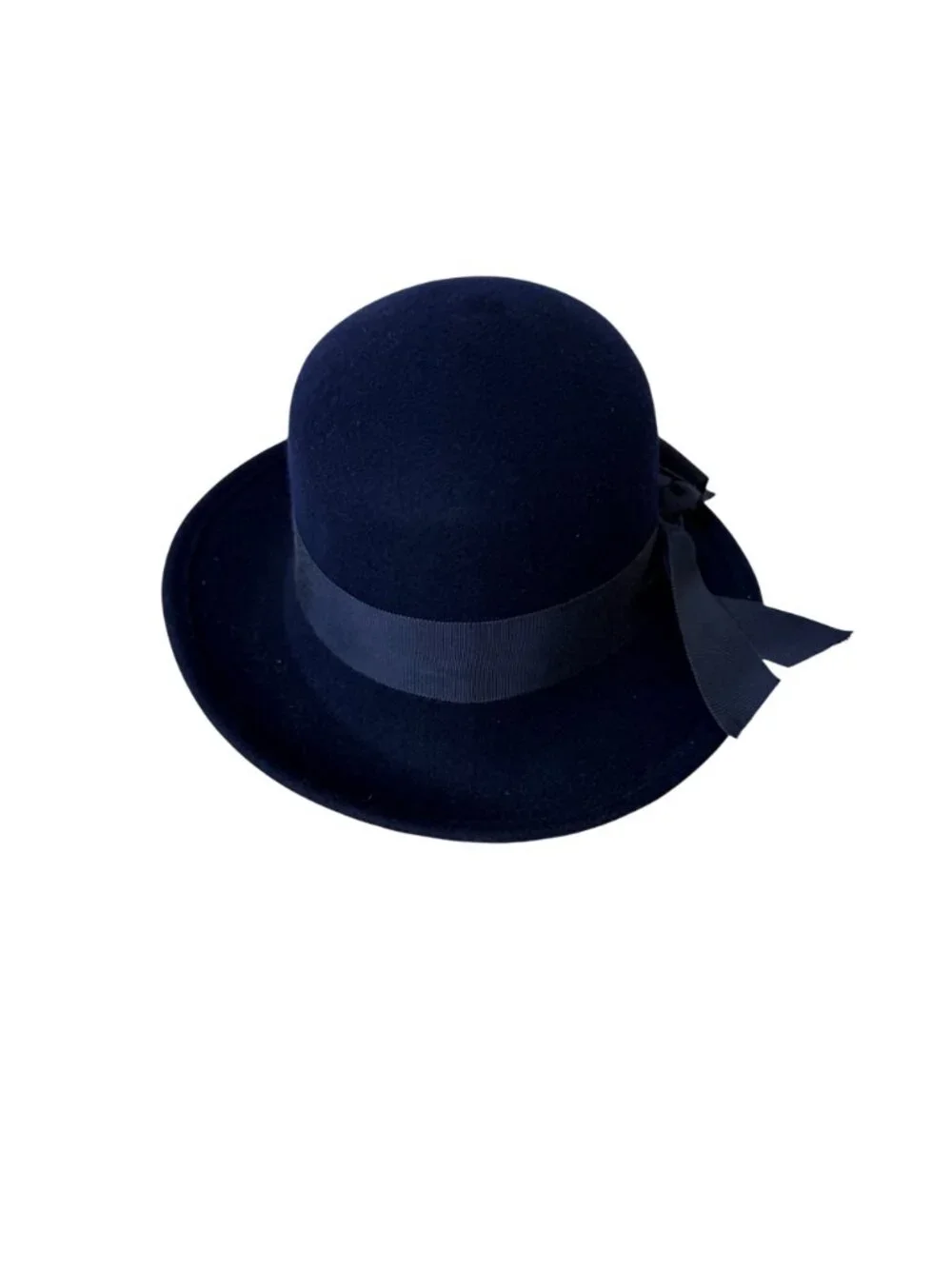 Street Smart Wool Cloche Hat Navy Vintage Church Dress Fashion USA Bow Accent